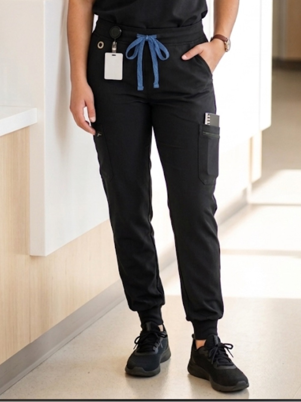 Black fabletics scrub pants